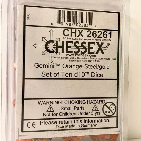Chessex Manufacturing Gemini Dice Orange Steel  Gold CHX26261 Set of 10 - Picture 6 of 6